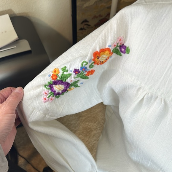 VINTAGE HOMEMADE EMBROIDERED WHITE BOHO HIPPIE LONG SLEEVE NO TAGS SZ M/S - Picture 3 of 13